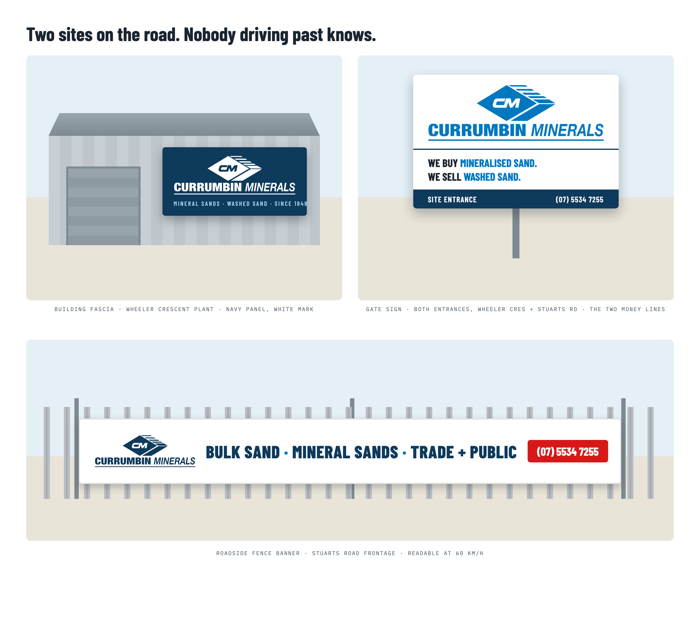 Building fascia, gate sign and roadside banner concepts